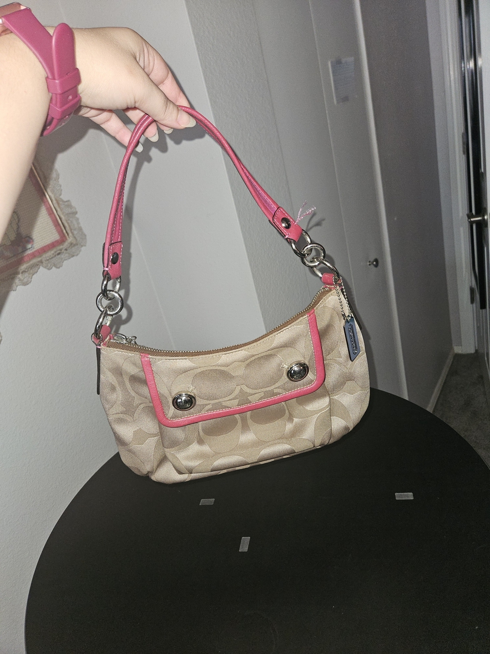 Coach Poppy Signature Sateen Groovy Hot Pink Trim Shoulder Bag Y2K - Picture 4 of 16